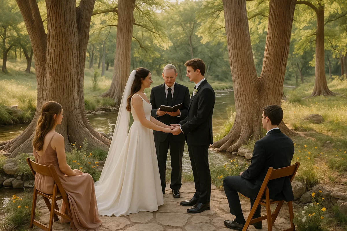 Intimate creek-side wedding ceremony in Wimberley Texas Hill Country